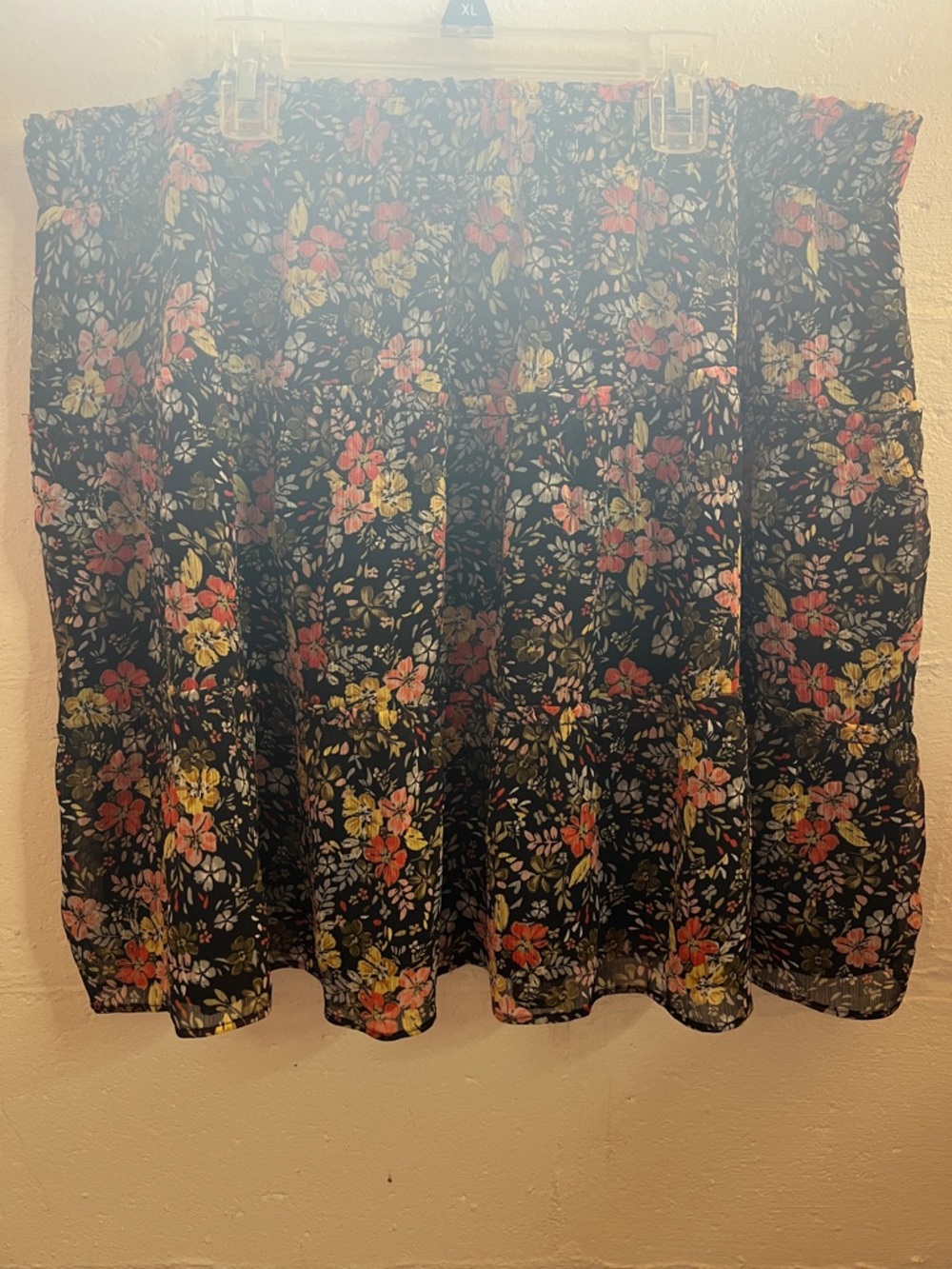 LOFT Blue Floral Skirt with Pink and Yellow Blooms